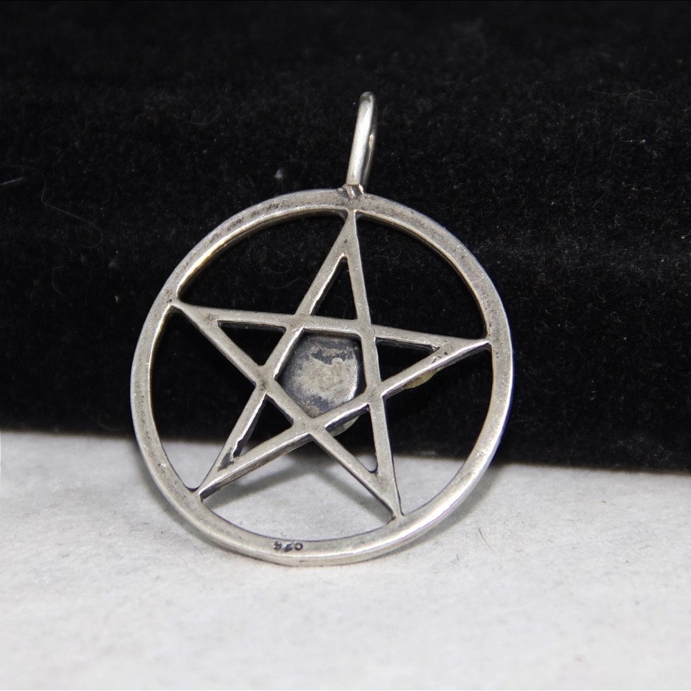 925 Sterling Silver Pentagram Pendant Cats Eye Stone Star Wiccan Pagan Jewelry - Picture 5 of 8